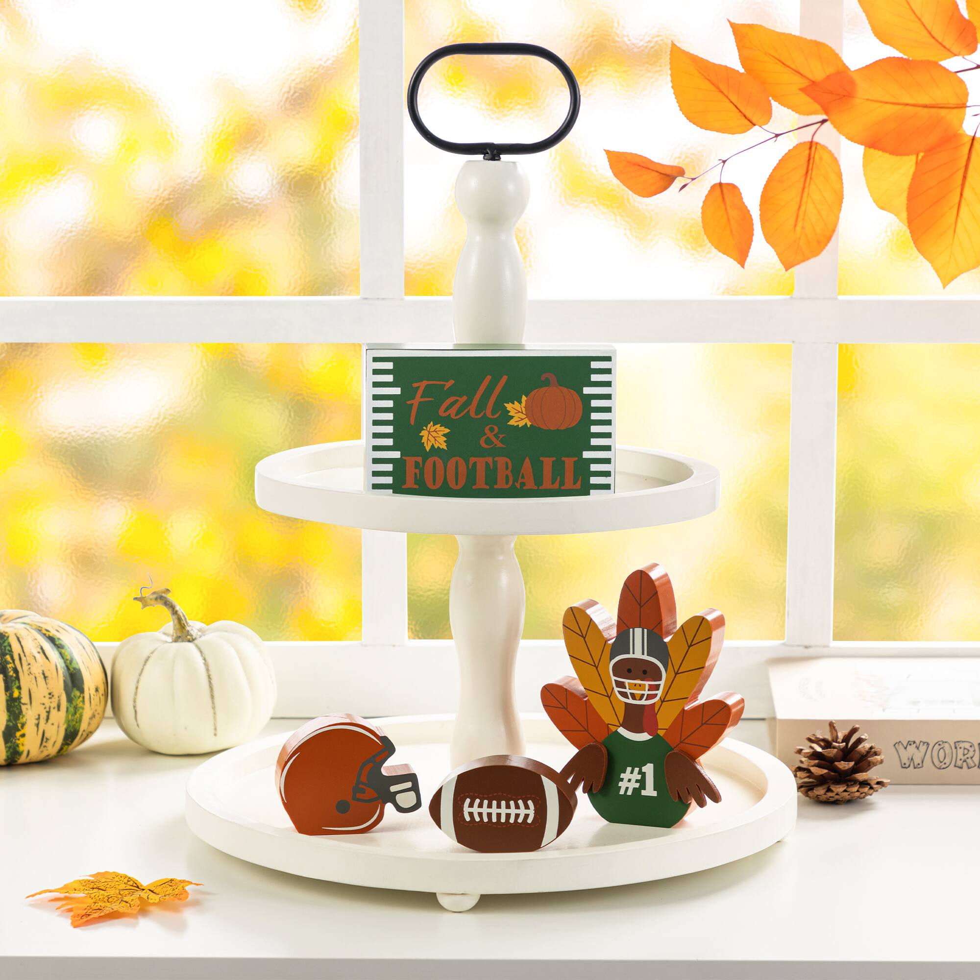 Glitzhome® 5.75"H Thanksgiving Wooden Turkey Table Decor Set